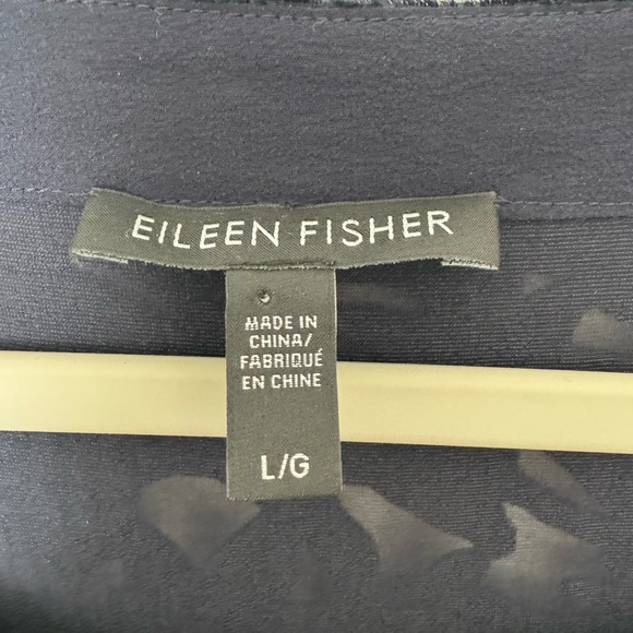 Eileen Fisher Burnout 3/4 Sleeve Velvet Feel Black Top Size Large - Picture 3 of 7